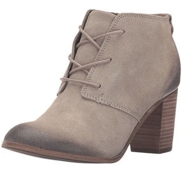 TOM’s  lunata desert taupe burnished suede Lace Up Booties SIZE 9 EUC - Picture 1 of 10